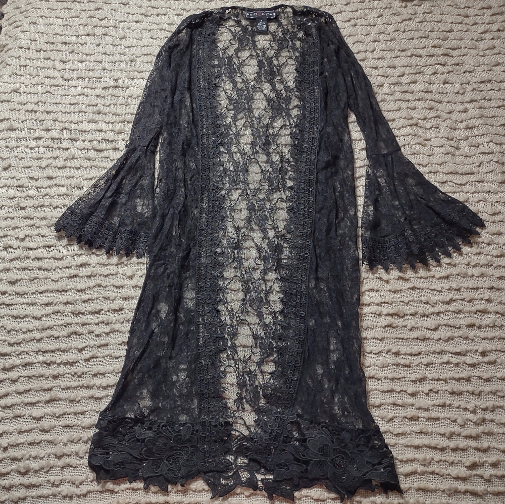 Floral lace bell sleeve kimono cover up